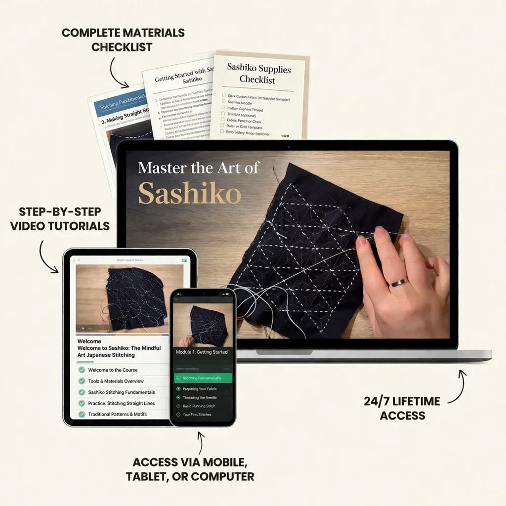 Sashiko Mastery course on multiple devices